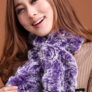 Fashion Women Knitted Rex Rabbit Fur Scarves Winter warm Flower Wave Neck wraps - Purple