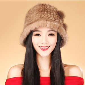 Fashion Women Mink hair Fur Hat Winter Thicker Warm Handmade Knitted Caps - Brown