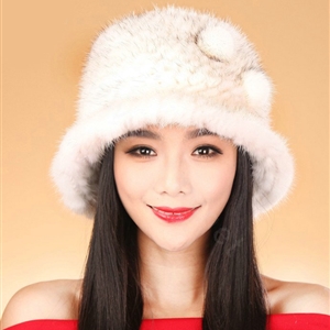 Fashion Women Mink hair Fur Hat Winter Thicker Warm Handmade Knitted Caps - White