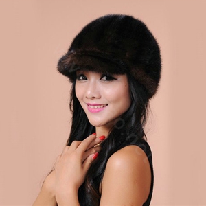 Fashion Women Mink hair Fur Hats Winter Warm Whole Leather Peaked Caps - Drak Brown