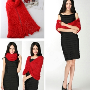 Fashion Women soft feather yarn knitted scarf shawls warm Neck Wrap tippet - Red