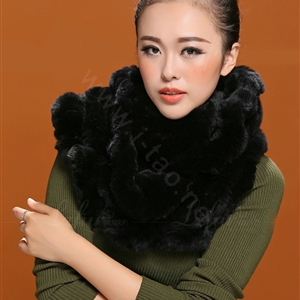 Fashion women men Knitted Rex Rabbit Fur Scarves Winter warm Scarf Neck wraps - Black
