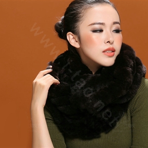 Fashion women men Knitted Rex Rabbit Fur Scarves Winter warm Scarf Neck wraps - Coffee