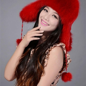 Fox fur leifeng hat for women thermal winter windproof Ear protector Caps - Red
