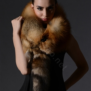 Fox fur scarf fashion Women Whole fox fur shawl winter warm tippet neck wrap - Brown