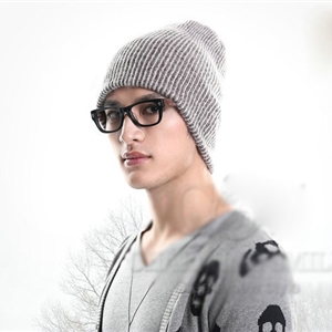 Men's fashion autumn winter genuine wool hat warm thermal casual knitted caps - Coffee
