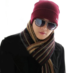 Men's fashion autumn winter genuine wool hat warm thermal casual knitted caps - Dark Red