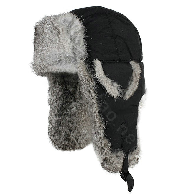 Rabbit fur leifeng hat for man thermal winter windproof Ear protector Caps L size - Black