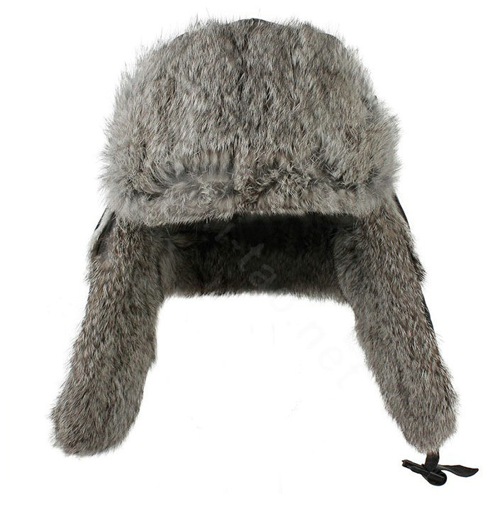 Rabbit fur leifeng hat for man thermal winter windproof Ear protector Caps L size - Black