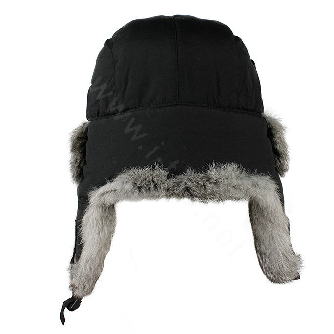 Rabbit fur leifeng hat for man thermal winter windproof Ear protector Caps L size - Black