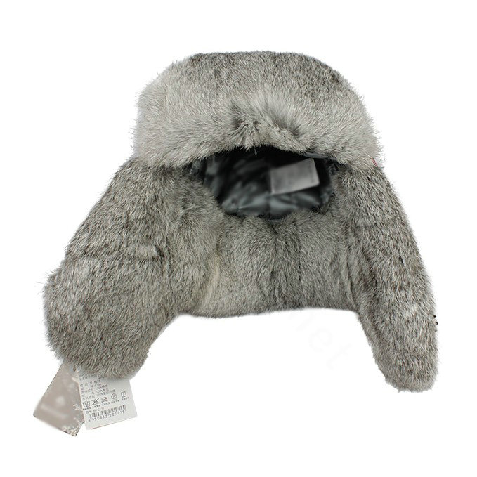 Rabbit fur leifeng hat for man thermal winter windproof Ear protector Caps L size - Black