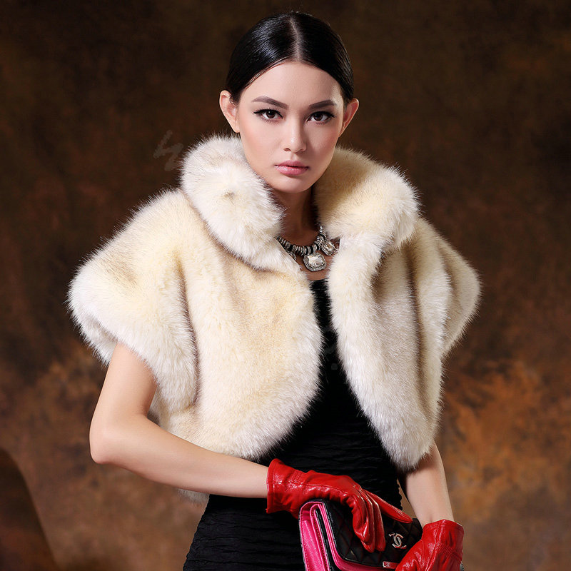 White Mink short design fur shawl Women fur vest Winter tippet Cape coat M size