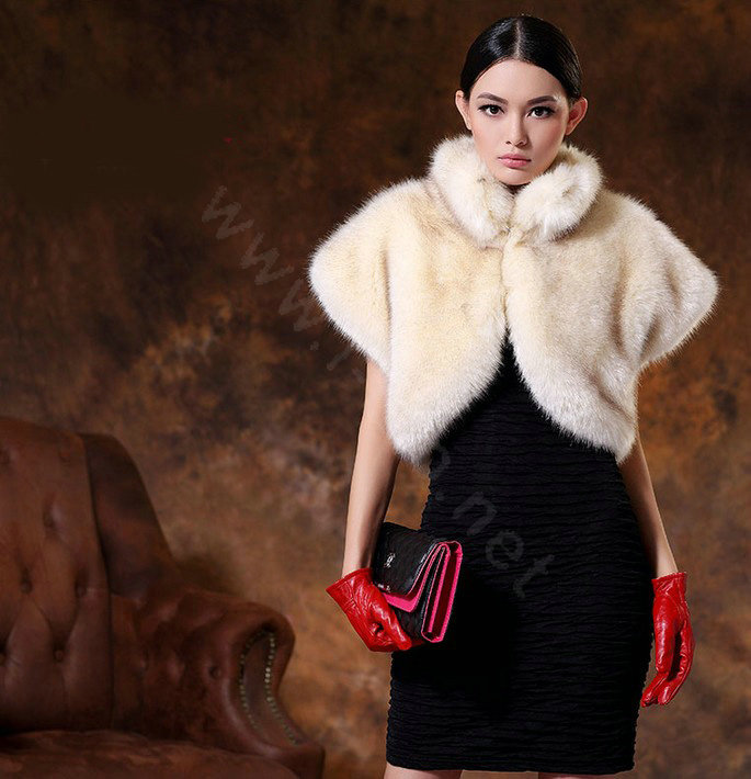 White Mink short design fur shawl Women fur vest Winter tippet Cape coat M size
