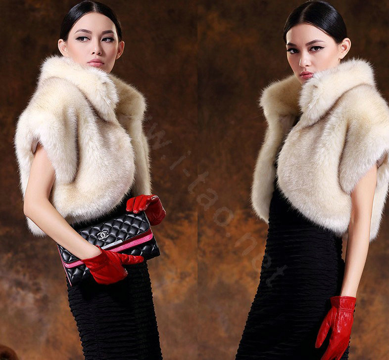White Mink short design fur shawl Women fur vest Winter tippet Cape coat M size