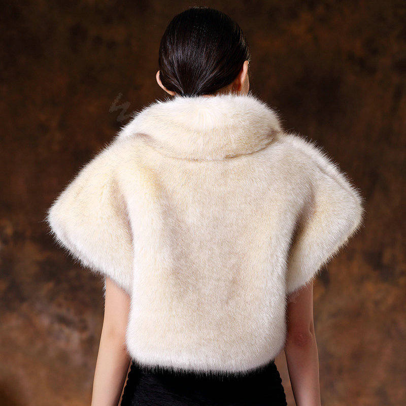 White Mink short design fur shawl Women fur vest Winter tippet Cape coat M size