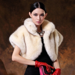 White Mink short design fur shawl Women fur vest Winter tippet Cape coat XL size