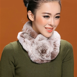 Women Fashion Knitted Rex Rabbit Fur Scarves Winter Warm Thicken Scarf Wraps - Coffee White