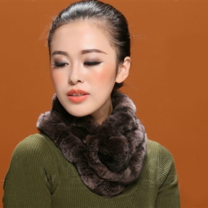 Women Fashion Knitted Rex Rabbit Fur Scarves Winter Warm Thicken Scarf Wraps - Coffee