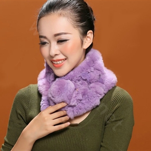 Women Fashion Knitted Rex Rabbit Fur Scarves Winter Warm Thicken Scarf Wraps - Purple