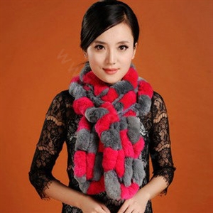 Women Fashion Knitted Rex Rabbit Fur Scarves Winter warm Wave Scarf Wraps - Rose Grey