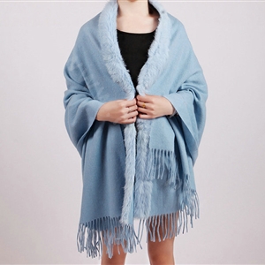 100% Wool Wraps Rabbit Fur Scarf Shawls Female Winter Warm Pashmina - Blue