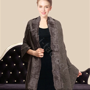 100% Wool Wraps Rabbit Fur Scarf Shawls Female Winter Warm Pashmina - Grey