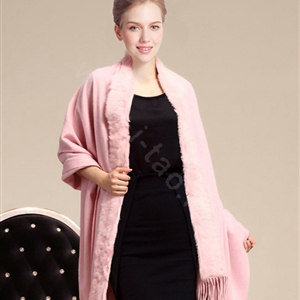 100% Wool Wraps Rabbit Fur Scarf Shawls Female Winter Warm Pashmina - Pink