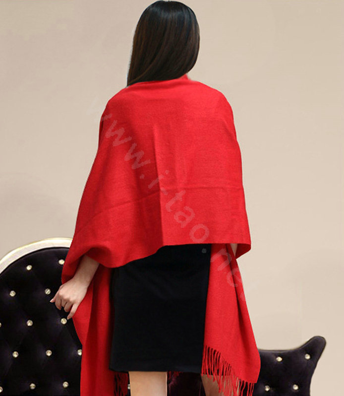 100% Wool Wraps Rabbit Fur Scarf Shawls Female Winter Warm Pashmina - Red