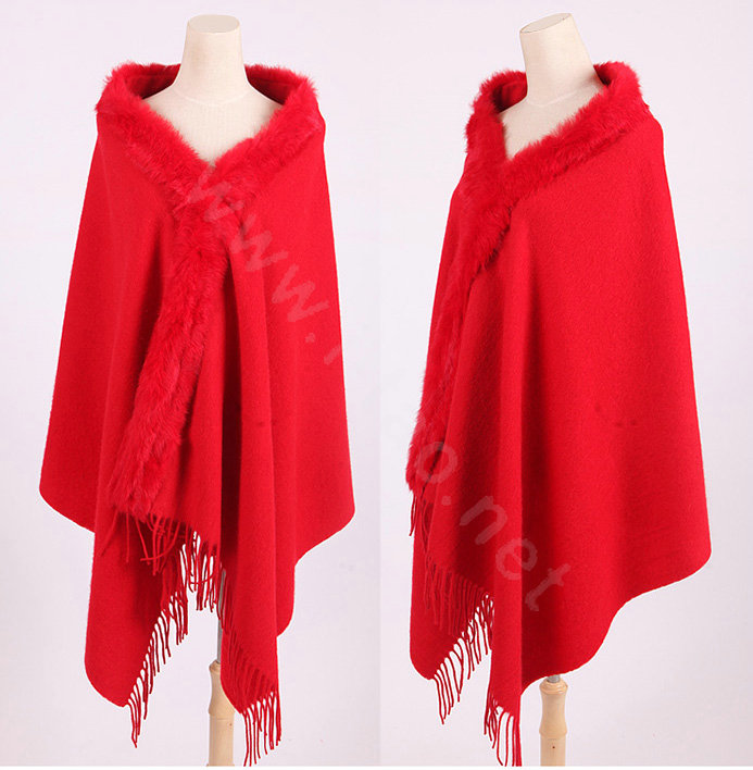 100% Wool Wraps Rabbit Fur Scarf Shawls Female Winter Warm Pashmina - Red