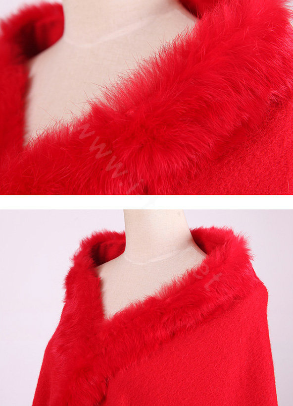 100% Wool Wraps Rabbit Fur Scarf Shawls Female Winter Warm Pashmina - Red
