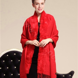 100% Wool Wraps Rabbit Fur Scarf Shawls Female Winter Warm Pashmina - Red