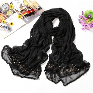 Fashion grid long scarf shawl women warm cotton silk diamond wrap scarves - Black