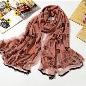 Fashion grid long scarf shawl women warm cotton silk diamond wrap scarves - Light red