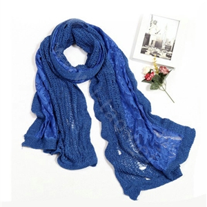Fashion long knitted scarf shawl women warm lace woolen wrap scarves - Blue