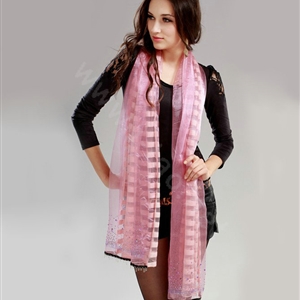 Fashion organza long scarf shawl women warm silk diamond wrap scarves - Pink