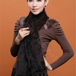 Genuine Knitted Mink fur scarf women winter warm female Tassel neck wraps - Black