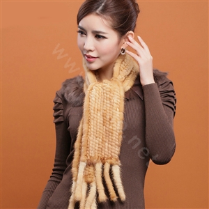Genuine Knitted Mink fur scarf women winter warm female Tassel neck wraps - Yellow