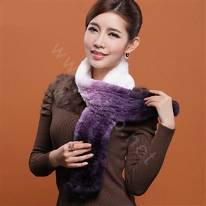Genuine Knitted Rex rabbit fur scarf women winter warm female Gradient neck wraps - Purple