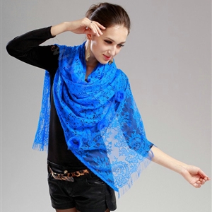 High-end Fashion long flower scarf shawl women warm lace mink wrap scarves - Blue