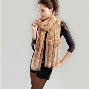High-end Fashion long flower scarf shawl women warm lace mink wrap scarves - Khaki