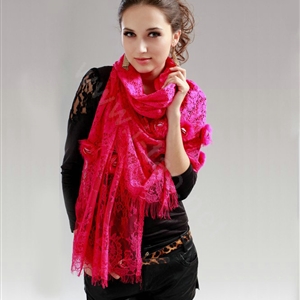 High-end Fashion long flower scarf shawl women warm lace mink wrap scarves - Rose
