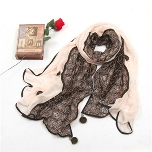 High-end Fashion long scarf shawl women warm lace chiffon wrap scarves - Beige