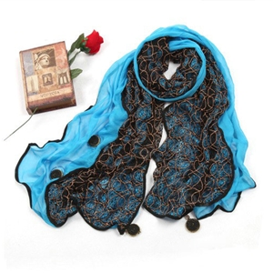 High-end Fashion long scarf shawl women warm lace chiffon wrap scarves - Blue