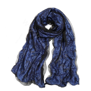 High-end Fashion long scarf shawl women warm silk lace wrap scarves - Blue