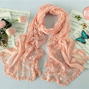 High end fashion embroidery flower lace silk long scarf shawl women wrap scarves - Pink