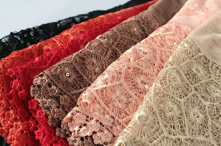 High end fashion embroidery flower lace silk long scarf shawl women wrap scarves - Red