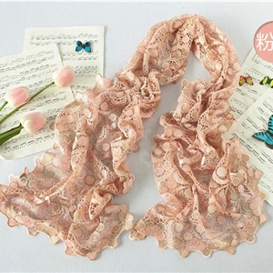 High end fashion embroidery flower lace silk scarf shawl women hollow wrap scarves - Pink