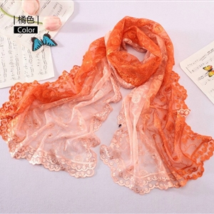 High end fashion embroidery flower lace silk scarf shawl women long gradient wrap scarves - Orange