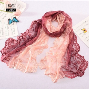 High end fashion embroidery flower lace silk scarf shawl women long gradient wrap scarves - Pink