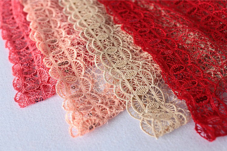 High end fashion embroidery flower lace silk scarf shawl women long wrap scarves - Beige